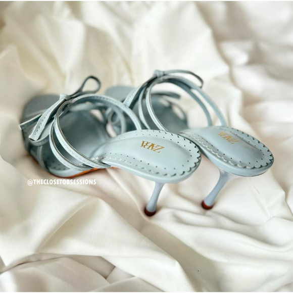 ZARA Strappy Bow Heels Light Blue NWT | Sizes 7.5 & 8 - Picture 8 of 16